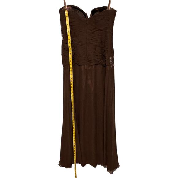 Jovani Strapless Pleated Sequence Full Length Evening Prom Gown Brown (16) - Picture 8 of 13